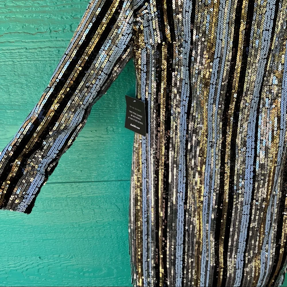 SEQUINED LONG SLEEVE MINI DRESS NWT - Picture 4 of 7